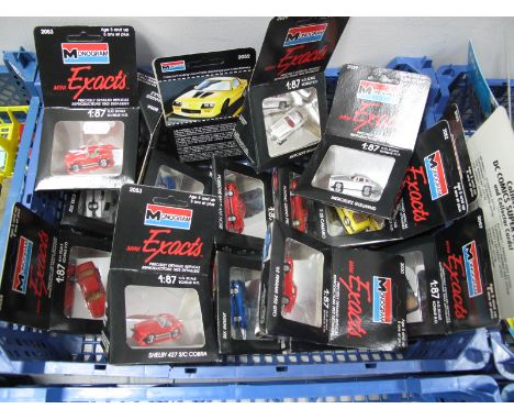 Eighteen Monogram Mini Exracts 1:87th Scale Plastic Model Cars, including Mercedes Gullwing, Z-28 Camaro, all boxed.