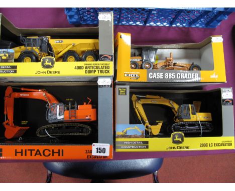 Four Boxed ERTL 1:50th Scale Diecast Plant Machinery Models, John Deere 200C LC Excavator, John Deere 400D Articulated Dump T