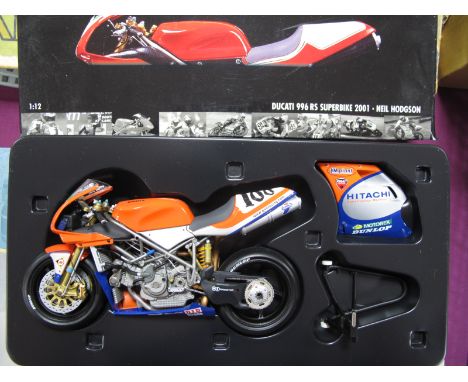 A Minichamps 1:12th Scale #122 011200 Diecast Model Ducatti 996 Superbike 2001, Neil Hodgson, boxed. 