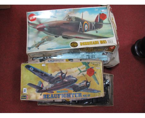 Two Boxed Plastic Model Military Aircraft Kits, Airfix #09502-8 1:24th scale Hawker Hurricane MK1 super kit (circa 1973), Rev