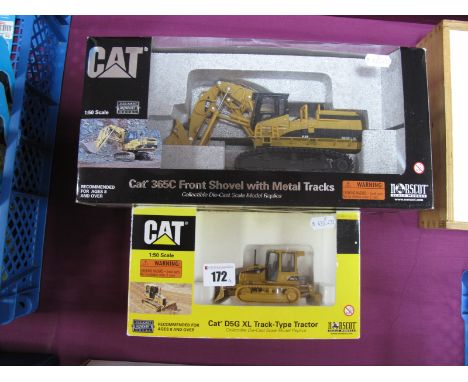 Two Boxed Norscot 1:50th Scale Diecast Plant Machinery Models, #55160 CAT 365C Front Shovel with metal tracks, #55131 CAT DSG