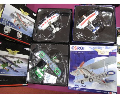 Three Boxed Corgi 'The Aviation Archive' Diecast Model Military Aircraft, #AA37806 1:48th Scale Albatros Dva, #AA39602 1:72nd