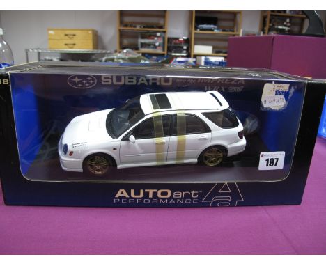 An AutoArt 1:18th Scale #78633 Diecast Model Subaru, New Age Impreza WRX STi, (white), boxed.