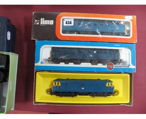 Three 'OO' Gauge Outline Diesel Locomotives, Hornby #R758 Hymek Diesel Hydraulic Locomotive, R/No D7063, BR blue, Lima Class 