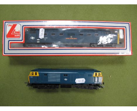 Two "00" Gauge Diesel Locomotives, Lima Detic Royal Scots Grey, boxed, Hornby Class 35 Hymek, D7063 both BR blue, playworn. 