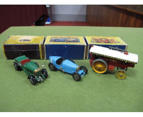 Three Early Edition Matchbox 'Models of Yesteryear', No 5 Bentley, Y-9 showmans Engine, Y-6 Bugatti type 35, all boxed. 