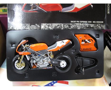 A Minichamps 1:12th Scale #122 001204 Diecast Model Ducatti 996 Superbike 200, Neil Hodgson, boxed.