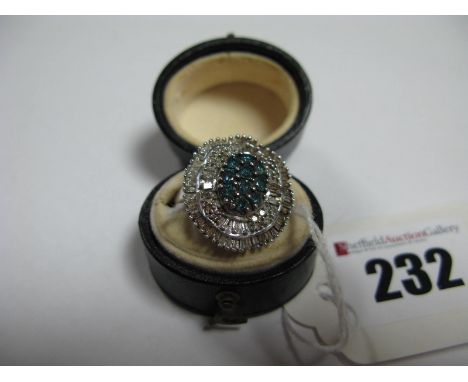 A Modern Diamond Set Large Cluster Dress Ring, stamped "925", in a vintage style ring box.