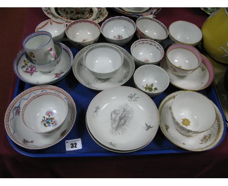 XVIII Century English Pottery Tea Bowls and Saucers, (some damages):- One Tray