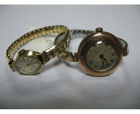 Rolex; A 9ct Gold Cased Ladies Wristwatch, the unsigned dial with black and orange Roman numerals, the movement stamped "Role