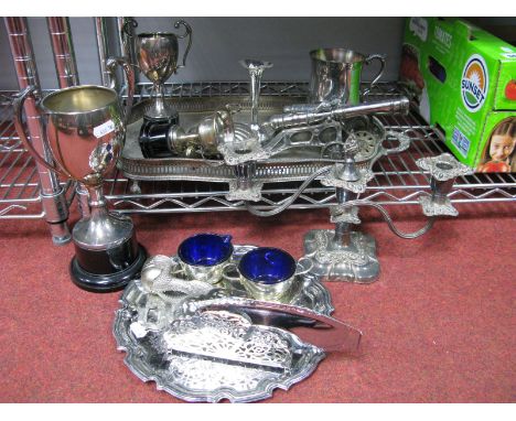 Trophy Cups, plated tray, mug, ornamental cannons, twin branch dwarf candlestick, etc.