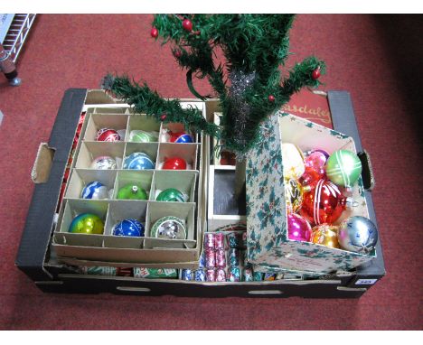 Vintage Christmas Tree, crackers, baubles tree hooks, crepe paper, etc:- One Box