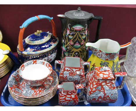 XIX Century Ashworth Ironstone Teaware, decorated in Chinoiserie style with dragons; Mason's jug, Victorian teapot etc:- One 