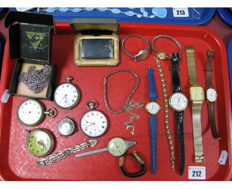 Two Hallmarked Silver Cased Openface Pocketwatches, (damages); together with ladies and gent's wristwatches, lighter, further