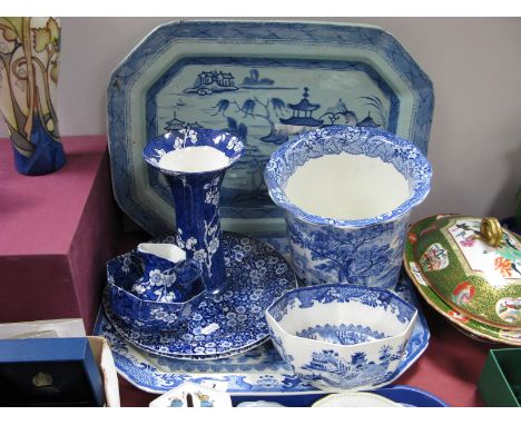 Ashworth 'Old Canton' and Mason's 'Willow Pattern' Meat Plates, other blue and white pottery.