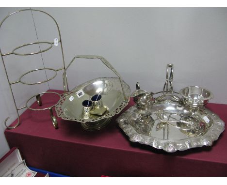 A Decorative Roberts & Belk Plated Strawberry Set, fitted with jug, sugar bowl and matching spoon; a swing handled dish, "Pre