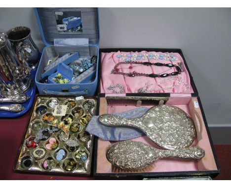 A Mixed Lot of Assorted Costume Jewellery, including vintage bead necklaces, EPNS decorative three piece dressing table set i