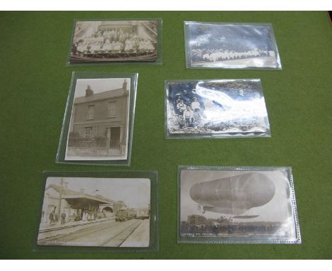 Dirigible No 1 (New Army Airship) and G.W.R. Station (Buckfastleigh). Four further vintage postcards. (N.B. The postcards in 