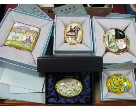 Halcyon Days Enamelled Trinket Boxes, 'The Prince Consort', two I. K. Brunel, 2006 and 2016 year boxes. (5)
