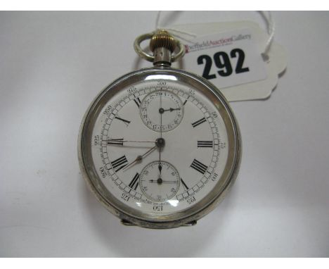 An Openface Pocketwatch Stopwatch, the dial with black Arabic and Roman numerals, centre seconds and two subsidiary dials, th