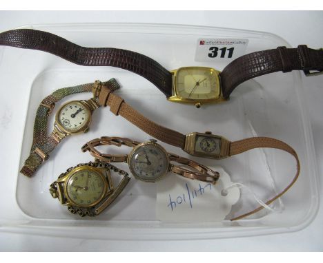 A 9ct Gold Cased Ladies Wristwatch, the dial with blue Arabic numerals, on expanding bracelet; together with another ladies w