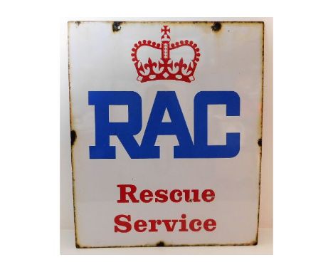 A vintage RAC Rescue Service double sided enamel advertising sign 24.75in x 20.5in