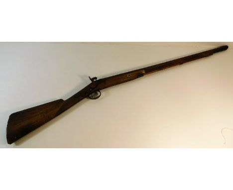 A 19thC. percussion rifle 46in long. Provenance: Submitted by Mrs. Lauraine Sadleir MBE &amp; the late Mr. Michael R. Sadleir