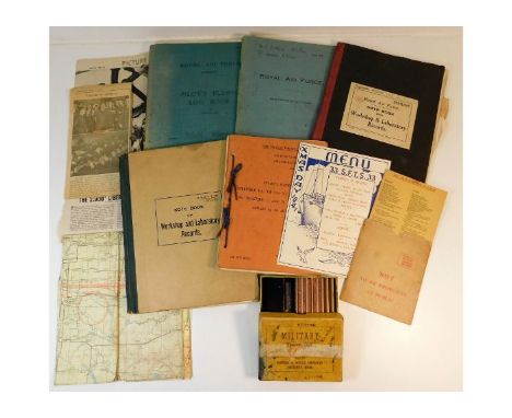 A quantity of mixed ephemera including pilots log book 1380584 W.F. Wynne, an RAF Workshop &amp; Lab note book &amp; a Pilots