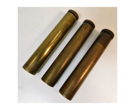 Three brass oil bottles for Mk III Short Magazine Lee Enfield (SMLE). Provenance: Submitted by Mrs. Lauraine Sadleir MBE &amp