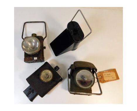 A WW2 ARP belt lamp, a British army hand lamp &amp; two other lamps. Provenance: Submitted by Mrs. Lauraine Sadleir MBE &amp;