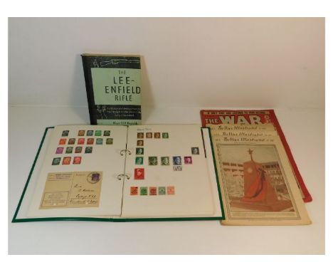 A Lee Enfield gun book twinned with a small selection of Third Reich stamps &amp; War ephemera. Provenance: Submitted by Mrs.