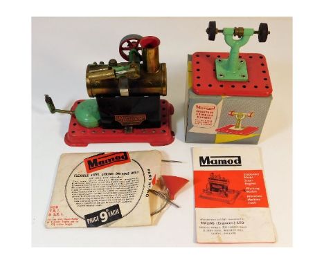 A Mamod Minor 1 stationary steam engine twinned with other Mamod accessories