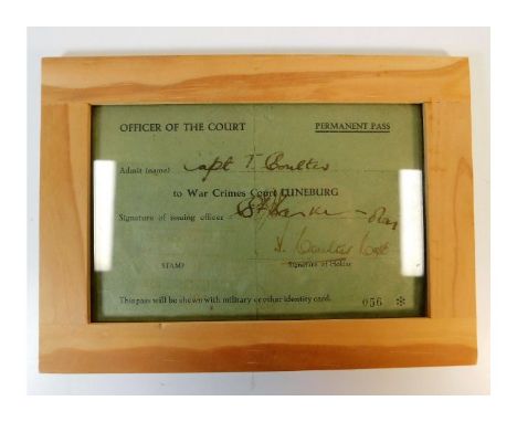 An Officer of the Court 1946 WW2 Lüneburg war crimes court pass. Provenance: Submitted by Mrs. Lauraine Sadleir MBE &amp; the