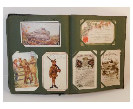 A vintage postcard album, approx. 250 mixed cards 
