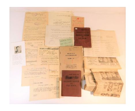 A quantity of ephemera mostly relating to soldier W.F. Montford 5439497. Provenance: Submitted by Mrs. Lauraine Sadleir MBE &