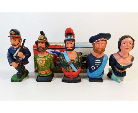 Five models of ships figureheads &amp; a NAAFI tin. Provenance: Submitted by Mrs. Lauraine Sadleir MBE &amp; the late Mr. Mic