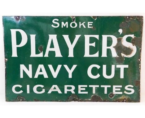 A vintage Smoke Player's Navy Cut Cigarettes single sided enamel advertising sign 27in x 17in 