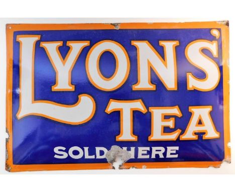 A vintage convexed Lyon's Tea single sided enamel advertising sign 30in x 20in 