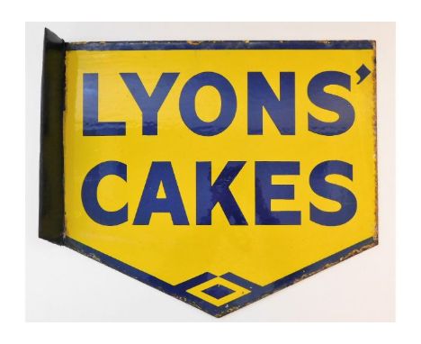 A vintage Lyons' Cakes double sided enamel advertising sign with restored flange 17.75in x 15.25in 