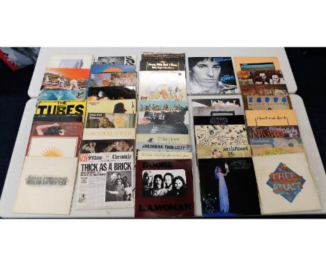 A quantity of of approx. 43 vinyl LP's inc. Joni Mitchell, Led Zeppelin, Rolling Stones, King Crimson, Jethro Tull, Wishbone 