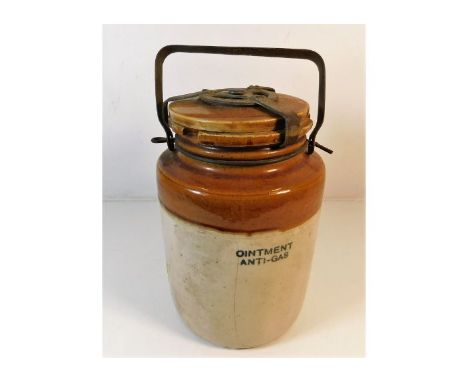A WW1 stoneware gas ointment container. Provenance: Submitted by Mrs. Lauraine Sadleir MBE &amp; the late Mr. Michael R. Sadl