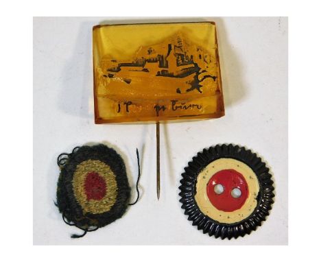 An amber party day rally badge Maarienberg 1933 twinned with two part Nazi Germany Third Reich cap badge. Provenance: Submitt