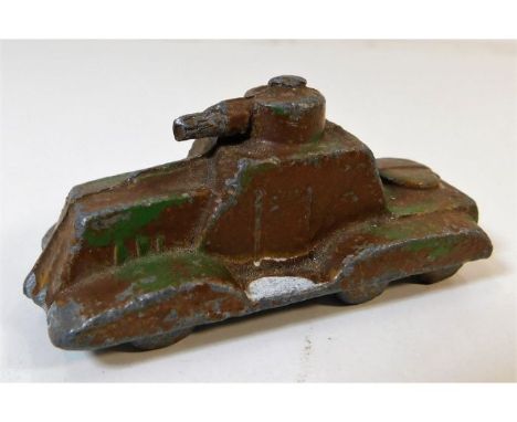 A WW2 French Panhard tank toy. Provenance: Submitted by Mrs. Lauraine Sadleir MBE &amp; the late Mr. Michael R. Sadleir