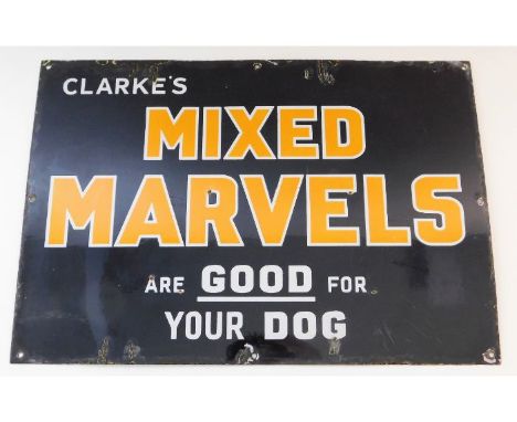 A vintage Clarke's Mixed Marvels single sided enamel advertising sign 26in x 18in