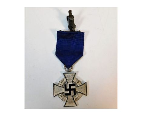 A Nazi Germany Third Reich Faithful Service medal. Provenance: Submitted by Mrs. Lauraine Sadleir MBE &amp; the late Mr. Mich