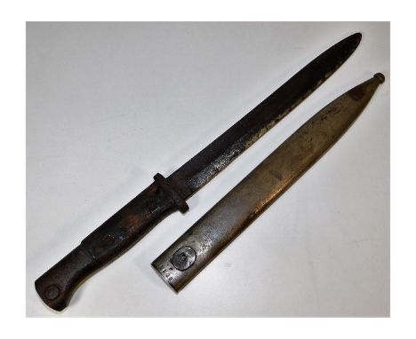 A bayonet &amp; scabbard, possibly Polish a/f. Provenance: Submitted by Mrs. Lauraine Sadleir MBE &amp; the late Mr. Michael 