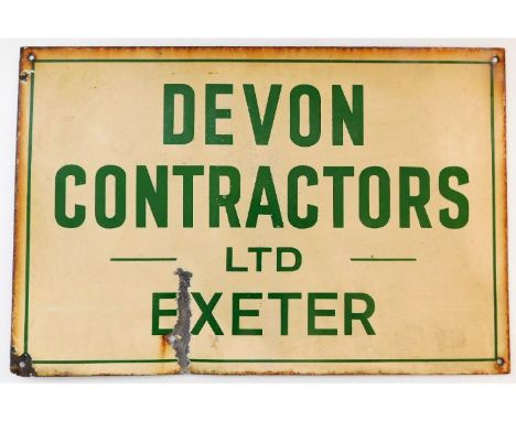 A vintage Devon Contractors Ltd. Exeter single sided enamel advertising sign 21in x 14in