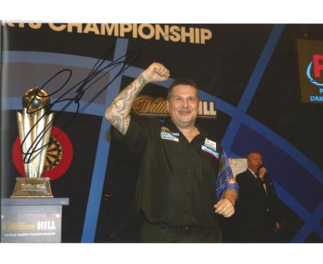 Gary Anderson signed 12x8 colour photo. Scottish professional darts player from Musselburgh, currently playing in the Profess