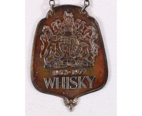 Elizabeth II silver whisky decanter label commemorating the Queen's Silver Jubilee, limited edition 1030 of 2500