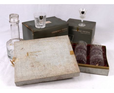 Caithness glass decanter, Whitefriars goblets and two boxed sets of six Edinburgh crystal glasses.
